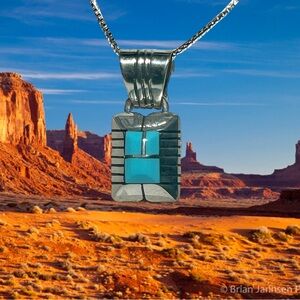 Chester Benally Navajo Turquoise Inlay Necklace 16”